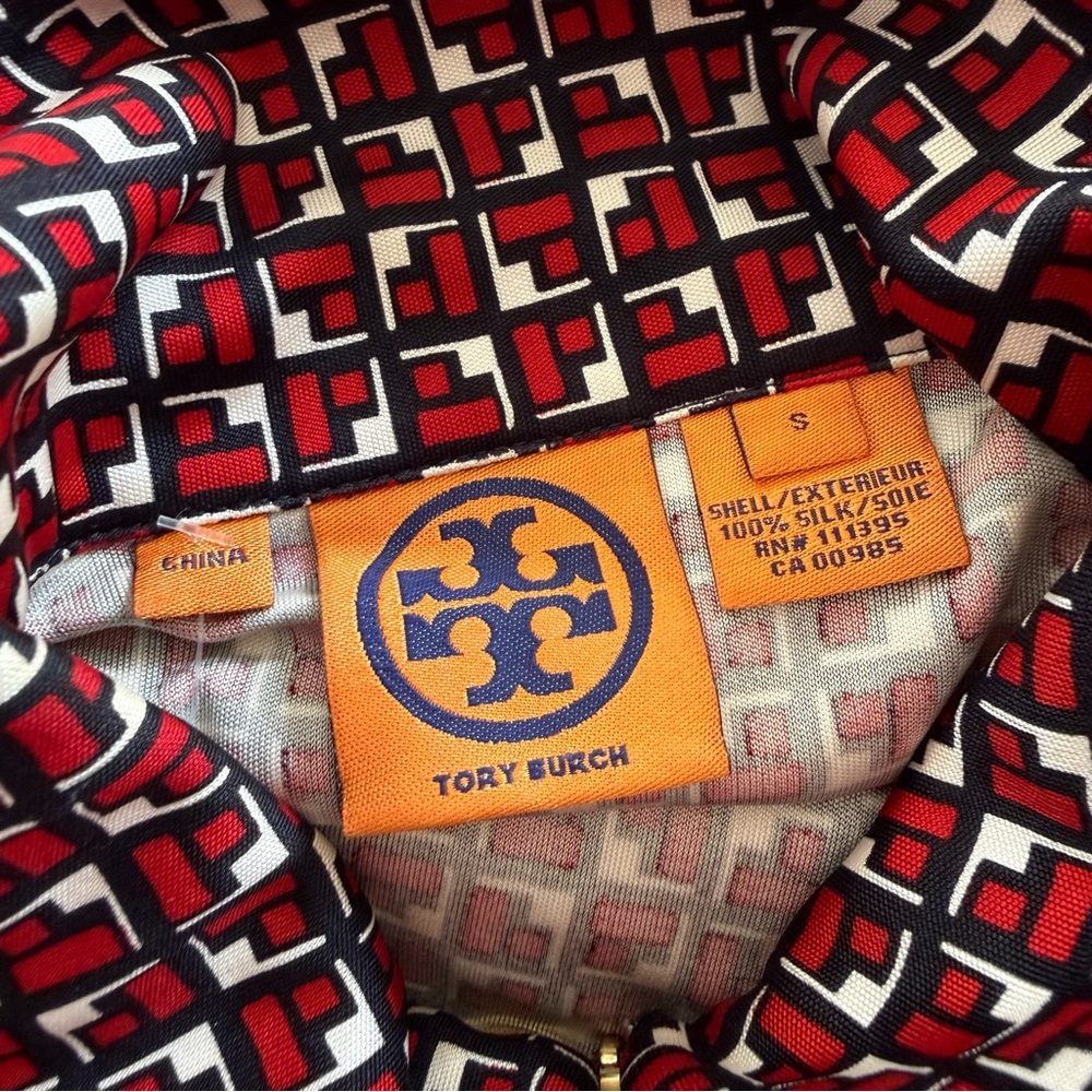 TORY BURCH Red and Black Geometric Long Sleeve Silk Dress Small - Picture 6 of 6
